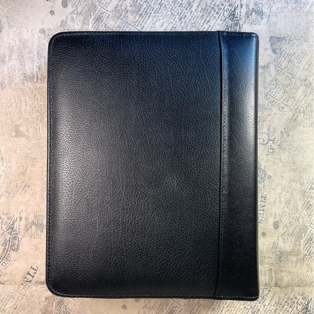 Vintage Franklin Quest Full Grain Leather Zip Planner Binder Made in USA Black